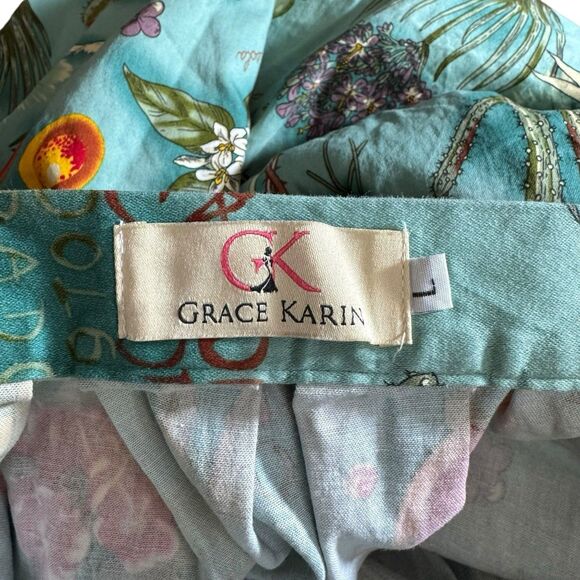 GRACE KARIN Ladies Sea Blue Retro Style VIVA FRIDA Wearable Art Skirt L - Picture 8 of 8